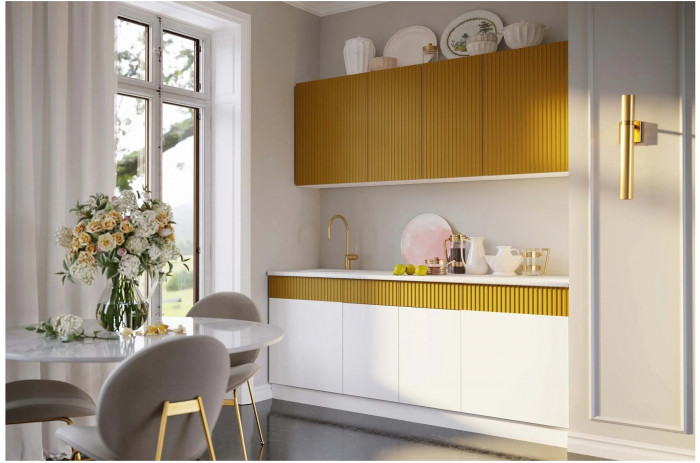 Кухня МДФ Оливия 2000 (Шарли Пинк/Шарли Бриз, Белый)