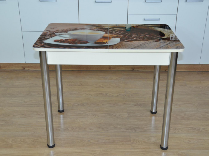 Нью йорк фотопечать стол обеденный раздвижной / чашка кофе/дуб молочный/хром