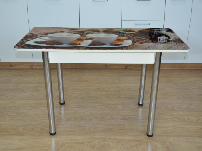 Нью йорк фотопечать стол обеденный раздвижной / чашка кофе/дуб молочный/хром