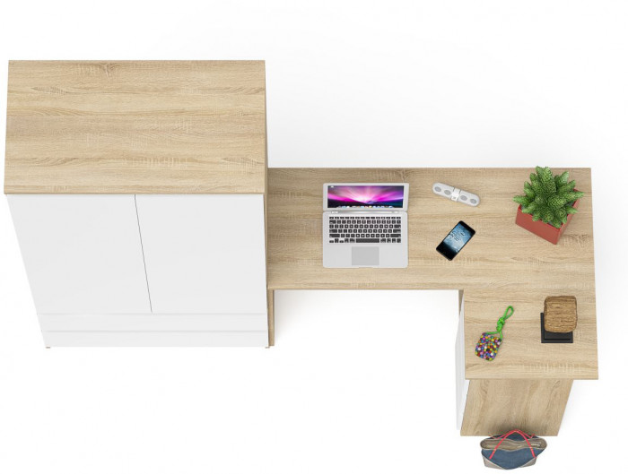 Мори компьютерный стол МС-16 правый + Шкаф МШ900.1, дуб сонома/белый