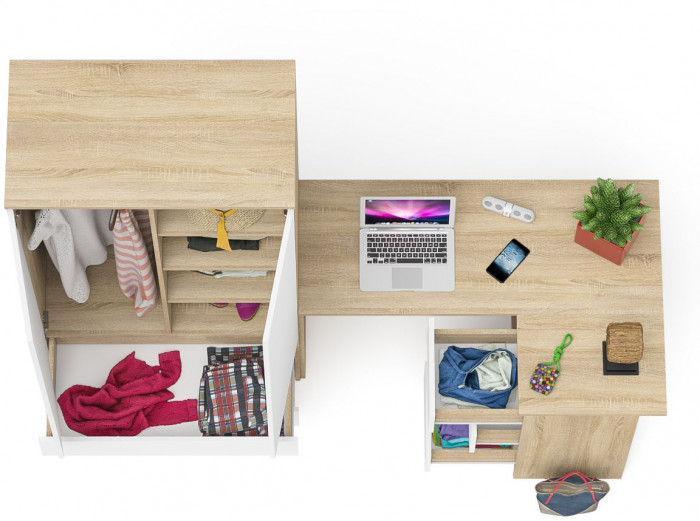 Мори компьютерный стол МС-16 правый + Шкаф МШ900.1, дуб сонома/белый