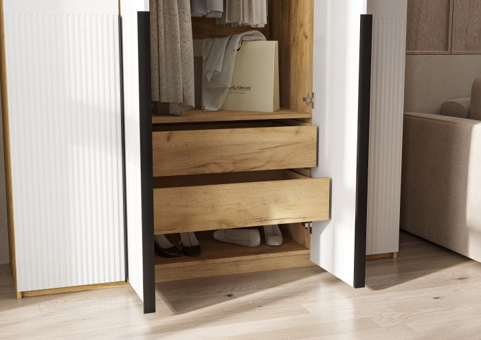 Марвэл Шкаф 4-х створчатый 1600, с доп.ящиками Браш Вайт, Дуб Крафт