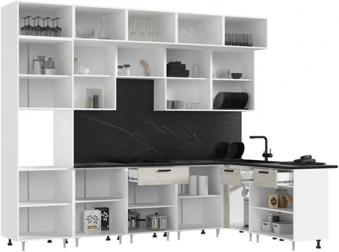 ЛДСП Кухня Рио NEW 3,0х1,8м Компановка №2 дуб крафт белый (кастилло)