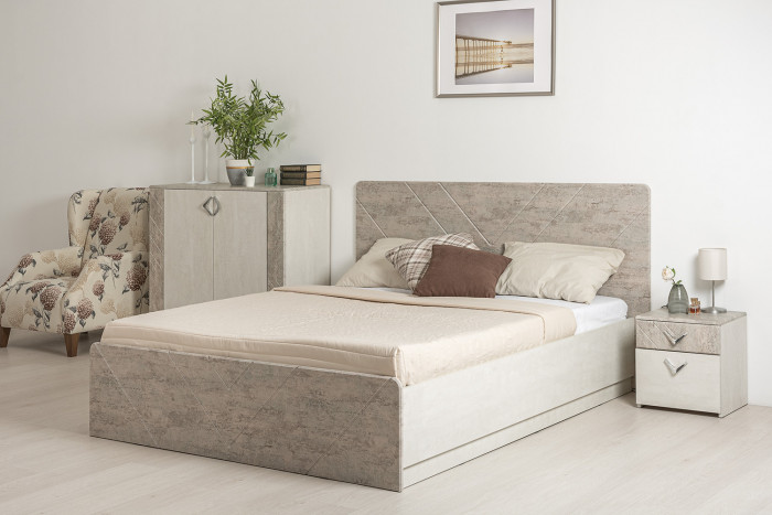 Амели Кровать 11.31 + подъёмный ортопед, цвет шёлковый камень/бетон чикаго беж, ШхГхВ 181,4х205,2х104,3 см., сп. м. 1600х2000 мм., б/м