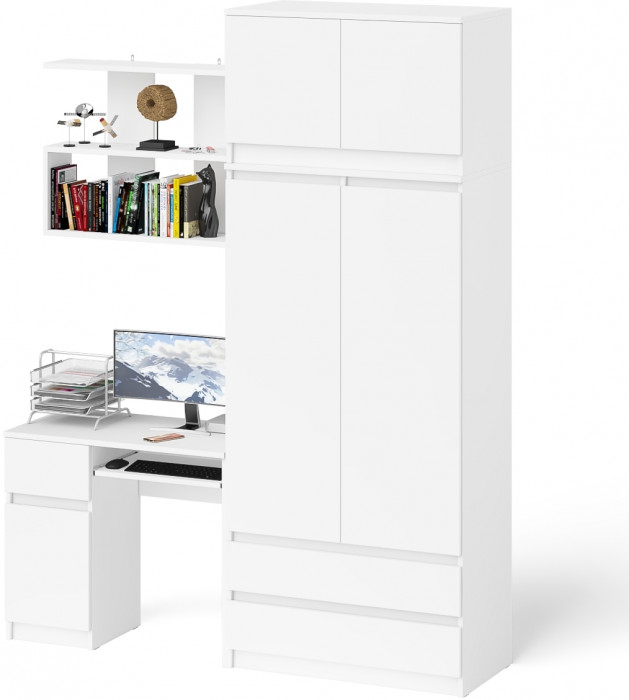 Мори компьютерный стол МС-1 левый + Шкаф МШ900.1 + Антресоль МА900.1 + Полка 900, белый