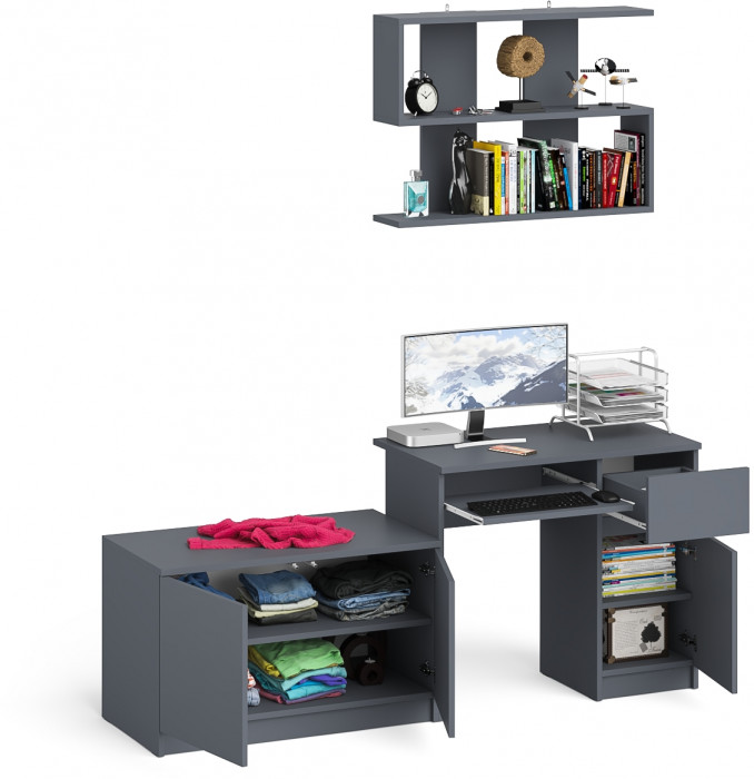 Мори Стол компьютерный МС-1 правый + Тумба МА900.1 + Полка 900, цвет графит, ШхГхВ 180,4х50,4х209,6 см., НЕ универсальная сборка