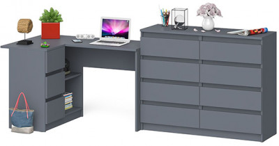 Мори Стол компьютерный МС-16 левый + Комод МК1200.8, цвет графит, ШхГхВ 244,8х84,9х94 см., выдвижные ящики слева, НЕ универсальная сборка