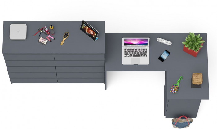 Мори Стол компьютерный МС-16 правый + Комод МК1200.10, цвет графит, ШхГхВ 244,8х84,9х115 см., выдвижные ящики справа, НЕ универсальная сборка