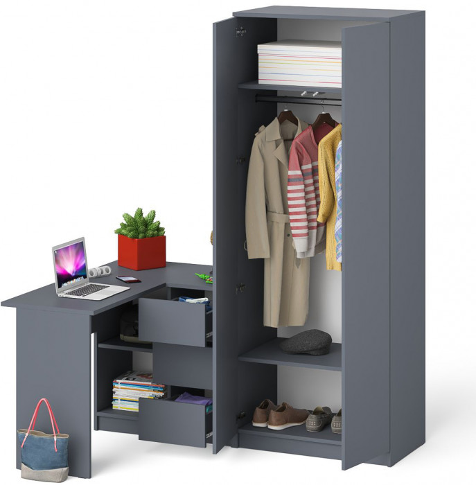 Мори Стол компьютерный МС-16 правый + Шкаф МШ800.1, цвет графит, ШхГхВ 204,8х84,9х209,6 см., выдвижные ящики справа, НЕ универсальная сборка