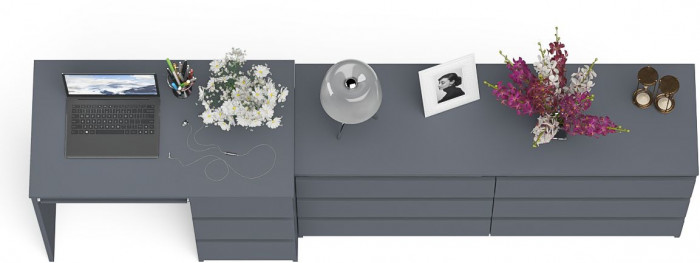 Мори Стол компьютерный МС-6 правый + Комод МК1380.6, цвет графит, ШхГхВ 228х50х76,6 см., выдвижные ящики справа, НЕ универсальная сборка