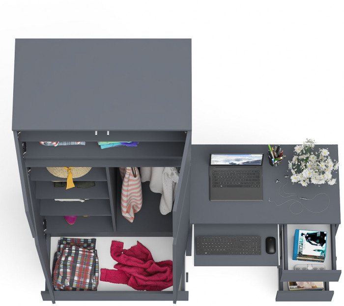Мори Стол компьютерный МС-6 правый + Шкаф МШ900.1 + Антресоль МА900.1, цвет графит, ШхГхВ 180,4х50,4х234,2 см., выдвижные ящики справа, НЕ универ. сб.