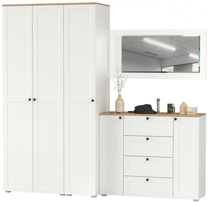 Остин Прихожая 38, цвет белый шагрень/дуб крафт золотой, ШхГхВ 240х54,3х229,6 см., универсальная сборка