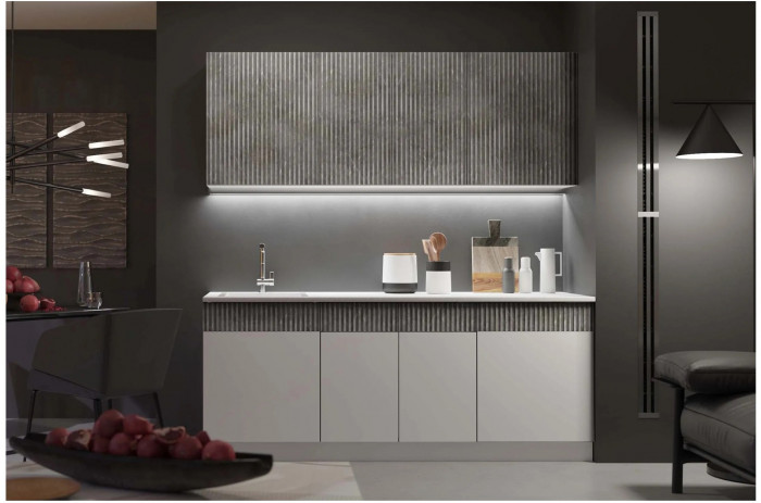 Кухня МДФ Оливия 2000 (Шарли Бриз/Шарли Мокко, Белый)