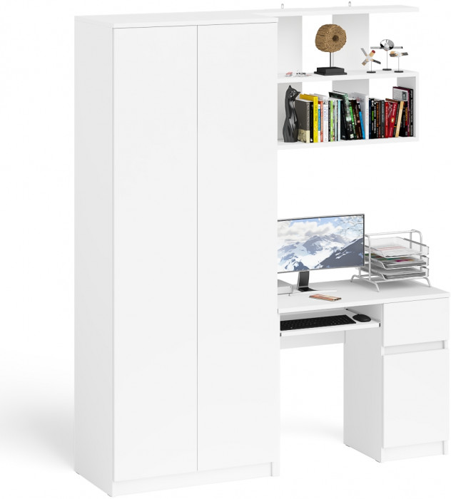 Мори компьютерный стол МС-1 правый + Шкаф МШ800.1 + Полка 900, белый