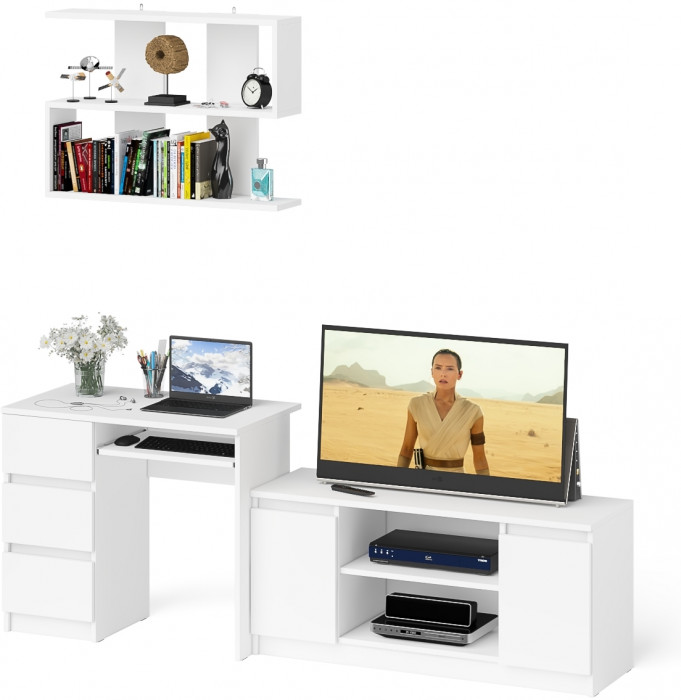 Мори компьютерный стол МС-6 левый + Тумба МТВ1200.1 + Полка 900, белый