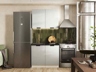 Кухня Сахара 1 м белый/холст грей (столешница кастилло темный)