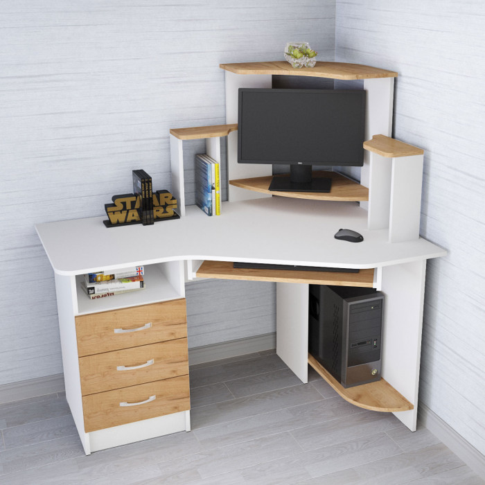 Стол компьютерный Грета-7 (1300*1335*900) белый/дуб крафт золотой