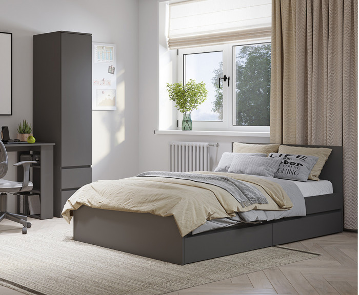 Кровать с настилом ЛДСП и ящиками Симпл КР-07 120х200, Графит