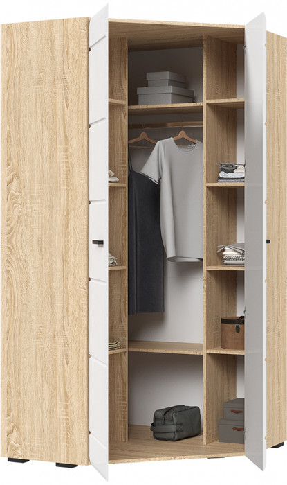 ЛИБЕРТИ ШК 06 Шкаф угловой 1060 (1060х2100х1060) Фасад МДФ БЕЛЫЙ ГЛЯНЕЦ/Корпус ДУБ СОНОМА