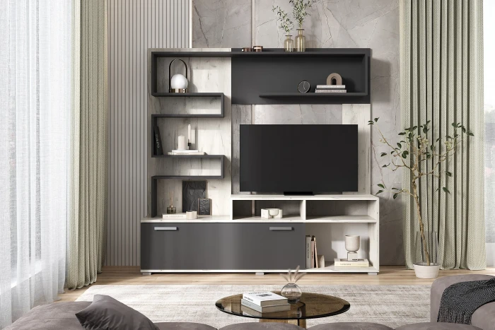 Гостиная Рица Дуб крафт белый/Графит