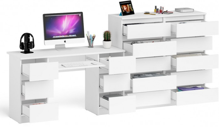 Мори Стол компьютерный МС-2 + Комод МК1200.10, цвет белый, ШхГхВ 255,8х50х115 см., универсальная сборка