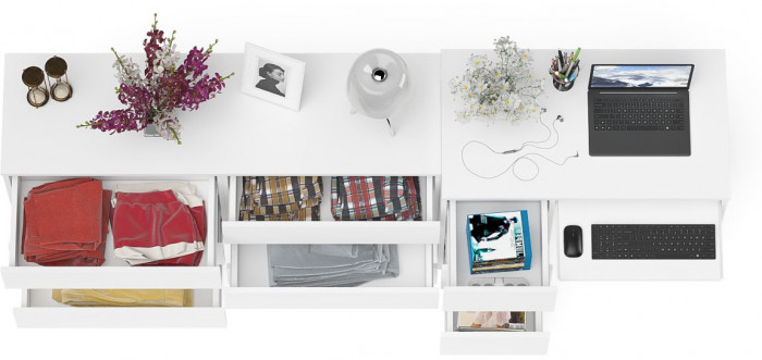 Мори Стол компьютерный МС-6 левый + Комод МК1380.6, цвет белый, ШхГхВ 228х50х76,6 см., выдвижные ящики слева, НЕ универсальная сборка