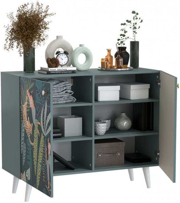 Либера Комод-тумба 16.230.01, цвет пасифай/белый, ШхГхВ 115,3х42,6х92,3 см., фасады с рисунком Тропический лес, две дверки