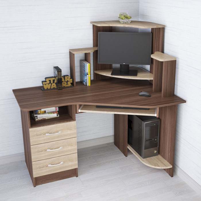 Стол компьютерный Грета-7 (1300*1335*900) ясень шимо/дуб сонома