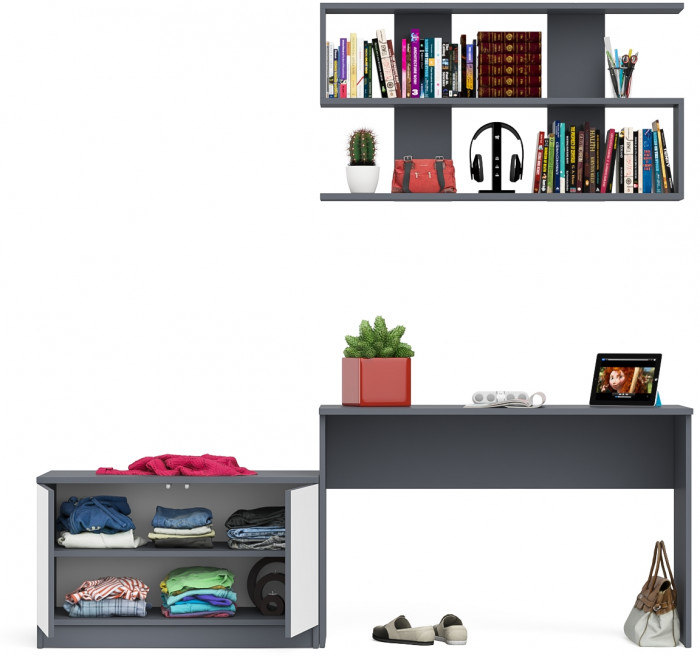 Мори письменный стол МСП1200.1 + Тумба МА900.1 + Полка 1200, графит/белый