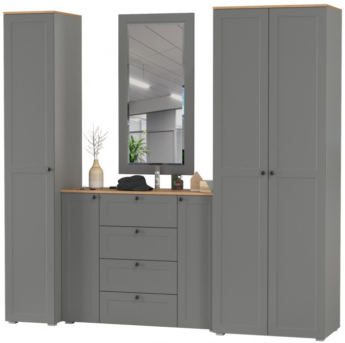 Остин Прихожая 38, цвет серый графит/дуб крафт золотой, ШхГхВ 240х54,3х229,6 см., универсальная сборка