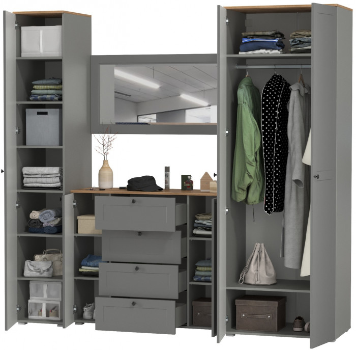 Остин Прихожая 38, цвет серый графит/дуб крафт золотой, ШхГхВ 240х54,3х229,6 см., универсальная сборка