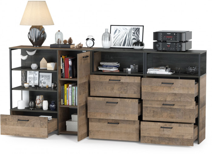 Трувор 13.307.01 Комод + 13.307.02 Комод с ящиками + 13.307.02 Комод с ящиками, дуб гранж песочный/интра