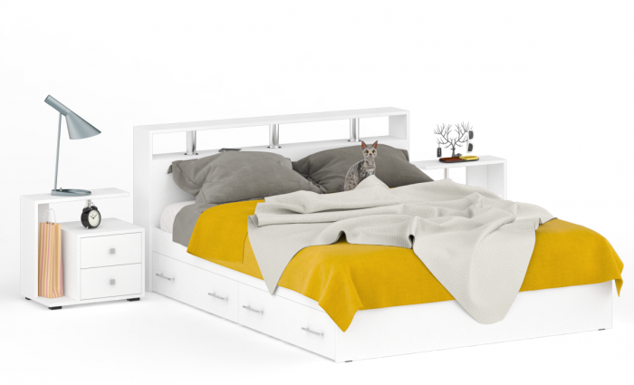 Камелия Кровать с ящиками 1600 + две тумбы, белый