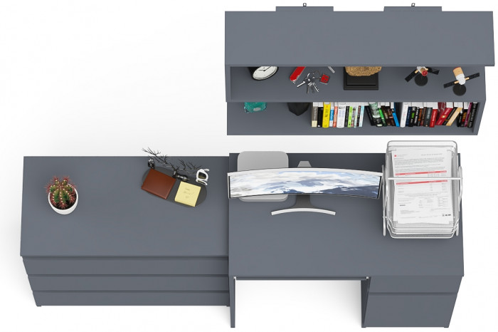 Мори компьютерный стол МС-1 правый + Комод МК800.1 + Полка 900, графит