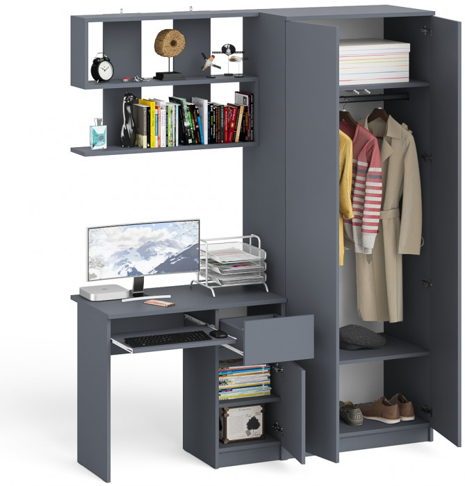 Мори компьютерный стол МС-1 правый + Шкаф МШ800.1 + Полка 900, графит