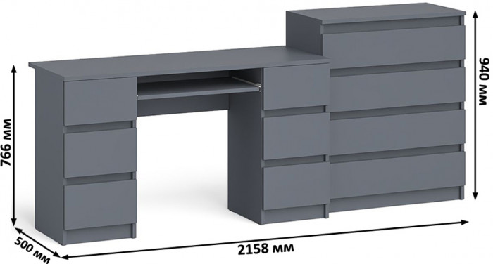 Мори компьютерный стол МС-2 + Комод МК800.4, графит