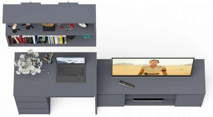 Мори компьютерный стол МС-6 левый + Тумба МТВ1200.1 + Полка 900, графит