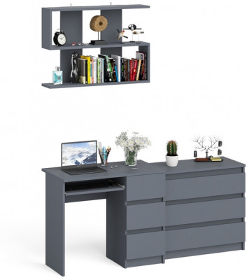 Мори компьютерный стол МС-6 правый + Комод МК800.1 + Полка 900, графит