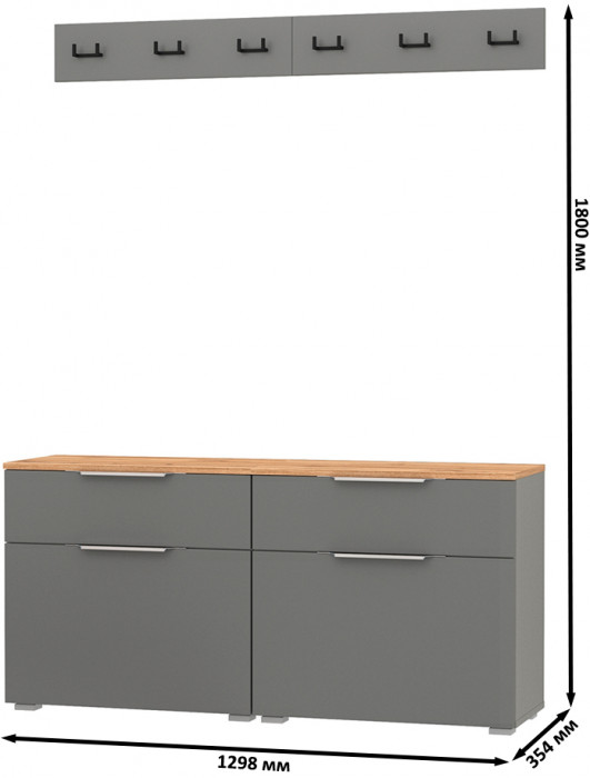 Октава Прихожая 05, серый графит/дуб крафт золотой/фасады МДФ серый графит