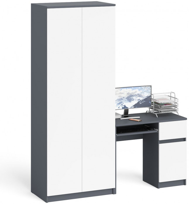 Мори Стол компьютерный МС-1 правый + Шкаф МШ800.1, цвет графит/белый, ШхГхВ 170,4х50,4х209,6 см., выдвижной ящик справа, НЕ универсальная сборка