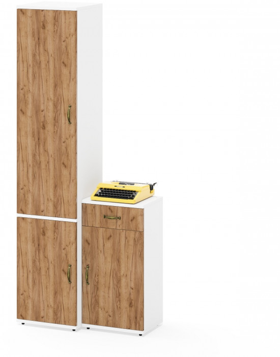 Лидер-8 Пенал МД 21Б + Тумба МД 3.15, белый шагрень/крафт золото