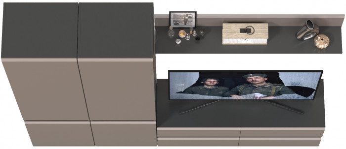 Сидней Комплектация № 047, цвет корпус: антрацит/фасады: МДФ веллюто капучино, ШхГхВ 229,9х41,3х205,2 см., ниша для ТВ 129х41х98 см., универс. сборка