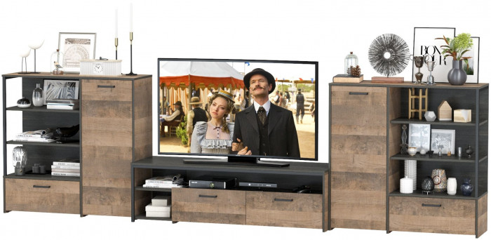 Трувор Гостиная 050, цвет дуб гранж песочный/интра, ШхГхВ 367,8х45,4х106,9 см., универсальная сборка