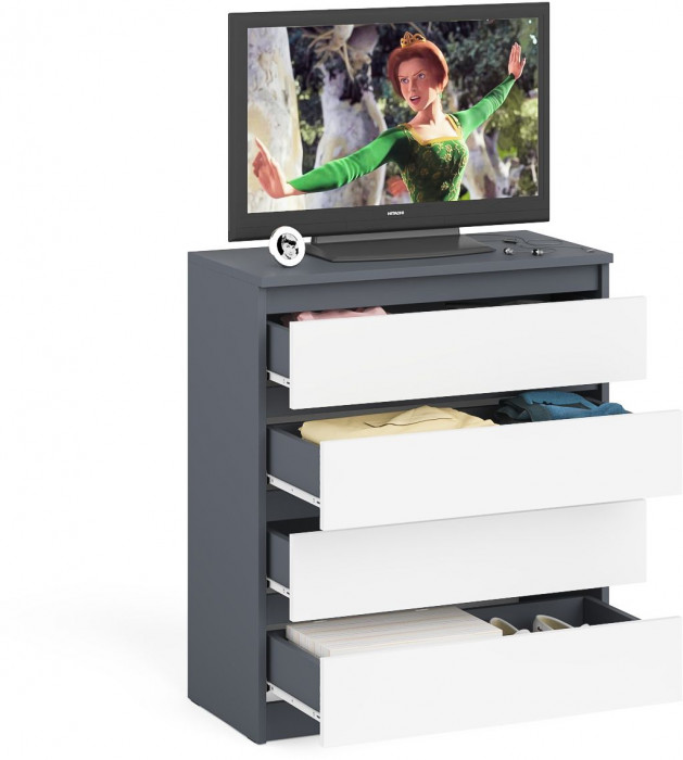 Мори Комод МК800.4, цвет графит/белый, ШхГхВ 80,4х41х94 см.