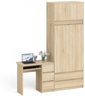 Мори Стол компьютерный МС-6 правый + Шкаф МШ900.1 + Антресоль МА900.1, цвет дуб сонома, ШхГхВ 180,4х50,4х234,2 см., выдвиж. ящики справа, НЕ ун. сб.