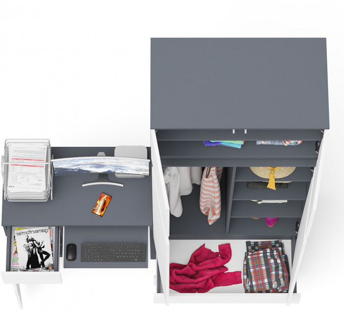 Мори компьютерный стол МС-1 левый + Шкаф МШ900.1 + Антресоль МА900.1, графит/белый