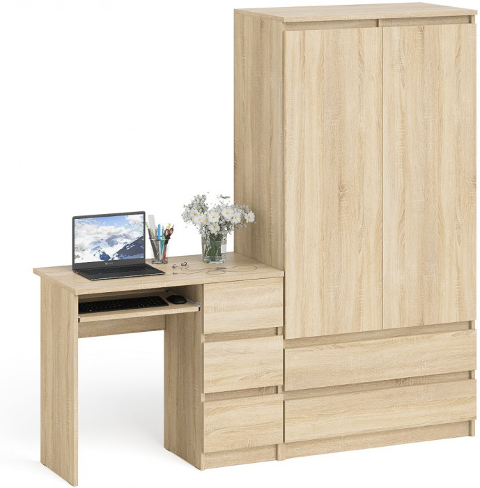 Мори компьютерный стол МС-6 правый + Шкаф МШ900.1, дуб сонома