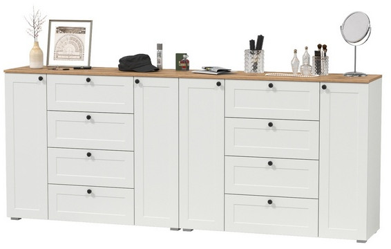 Остин 16.221 Комод + 16.221 Комод, белый шагрень/дуб крафт золотой