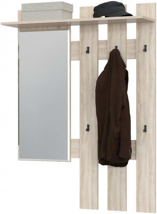 Лира ГК 2-3814дубсон Вешалка с зеркалом, цвет дуб сонома, ШхГхВ 100х28х135 см., универсальная сборка