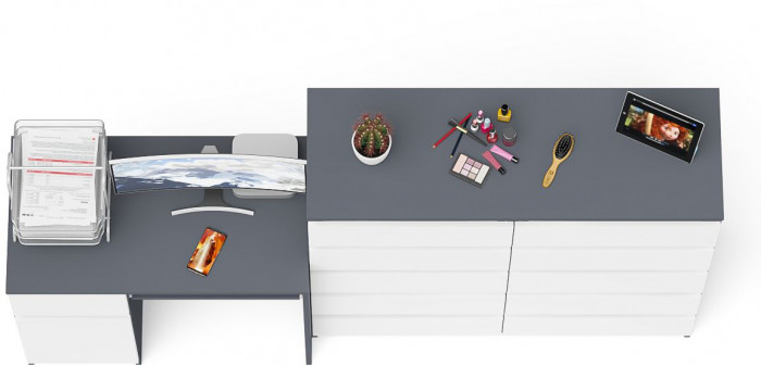 Мори Стол компьютерный МС-1 левый + Комод МК1200.10, цвет графит/белый, ШхГхВ 210,4х50х115 см., выдвижной ящик слева, НЕ универсальная сборка